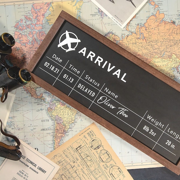Custom Birth Stat Announcement Sign | Plane Wood Sign | Newborn | Boys Room | Nursery Decor | Gift Idea | 8x20