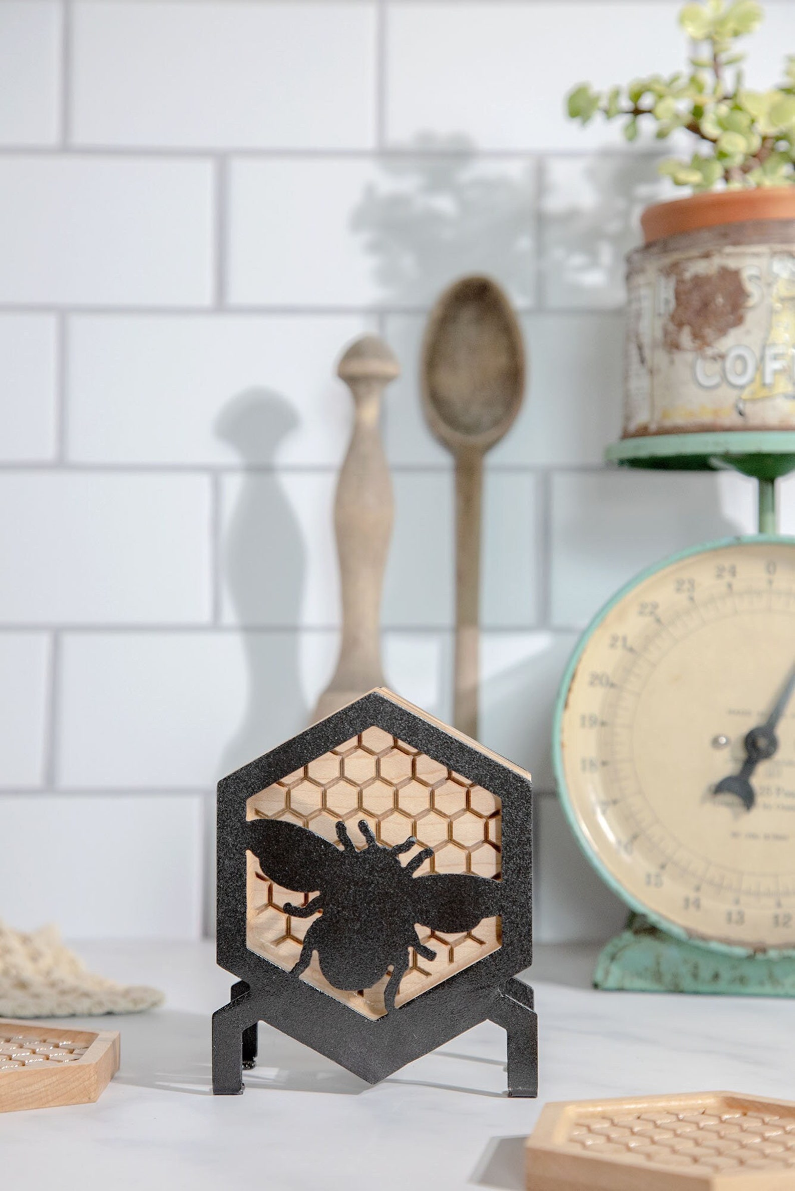 Honeycomb Bee Wood Coaster Set - Etsy