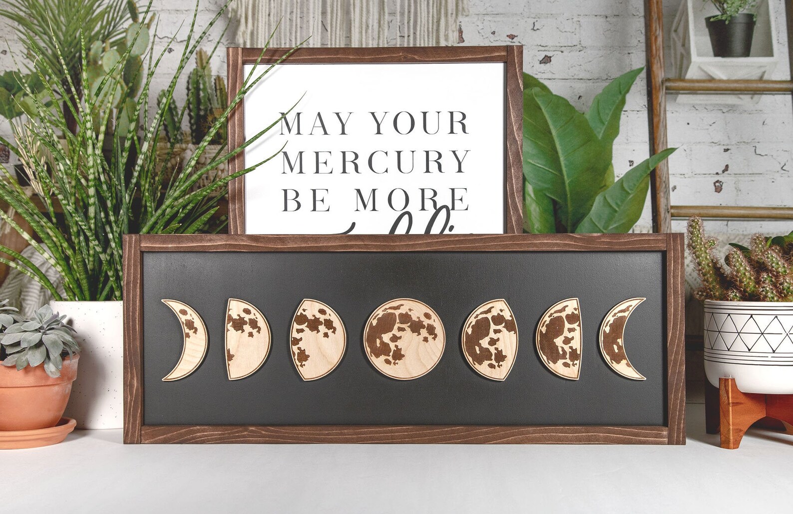 Moon Phase Sign 3D Moon Wood Sign Boho Wall Decor Etsy