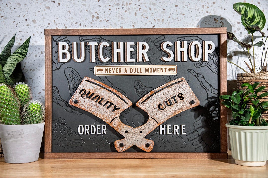 Butcher Shop Metal Wood Sign | Industrial Style | Kitchen Decor ...