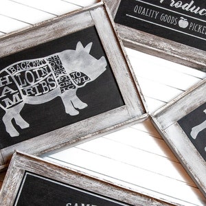 Pig Wood Sign | Butcher Cuts | Farmhouse | Distressed | Chalkboard Style | 16x11.5