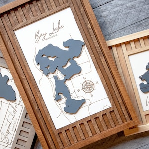 Bay Lake 3D Wood Sign | Minnesota Lake Sign | 3D Lake Map | Modern Style | Up North | Get on the Lake | 13x21
