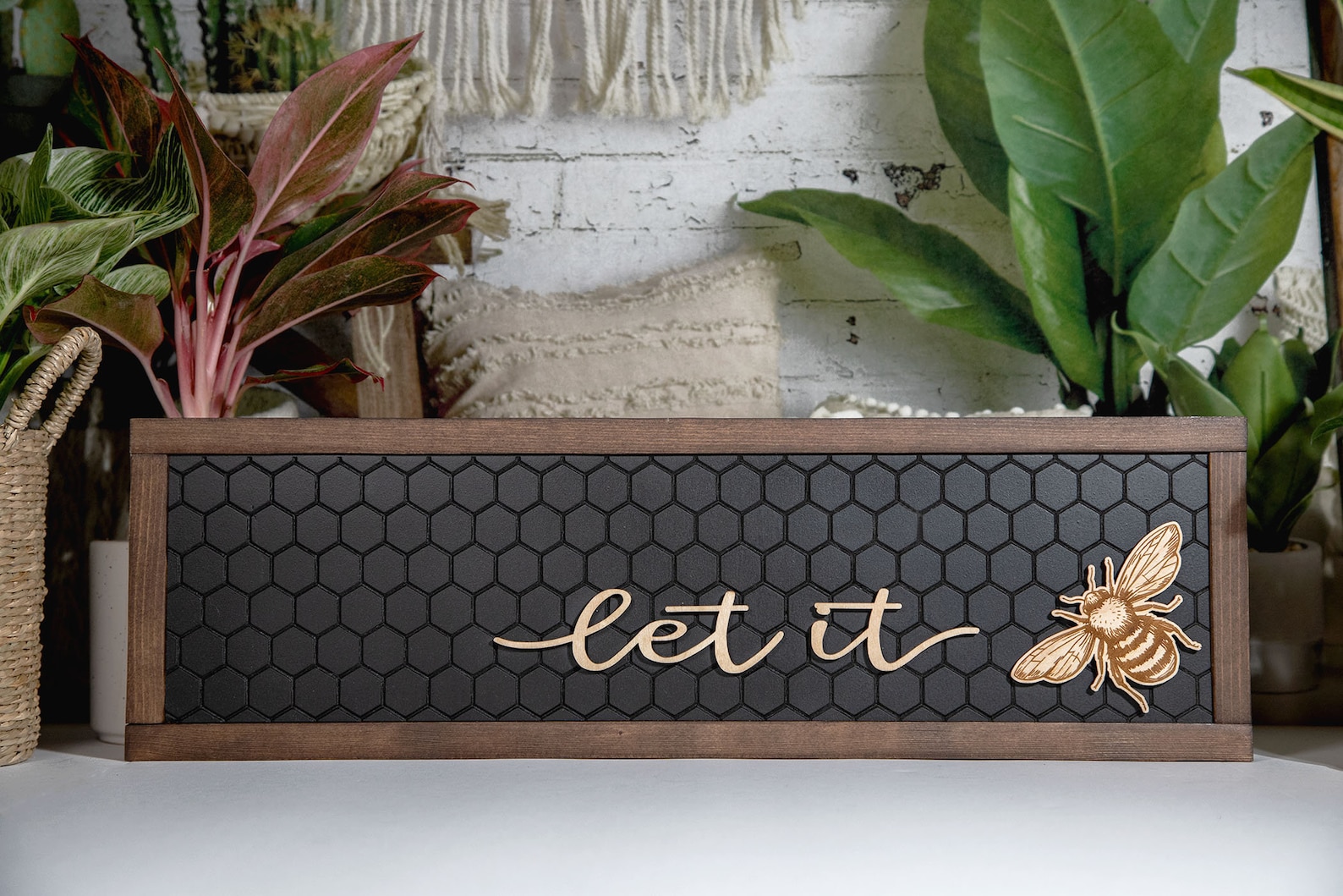 Let it Bee Wood Sign Original| Bee Sign | Honeycomb | 3D Sign | Engraved Laser Sign | Spring Sign | 23x7