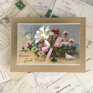 Old Postcard Pin and Postcard Set Antique Postcard Vintage Brooch Pin Cute Jewelry Fashion Jewelry