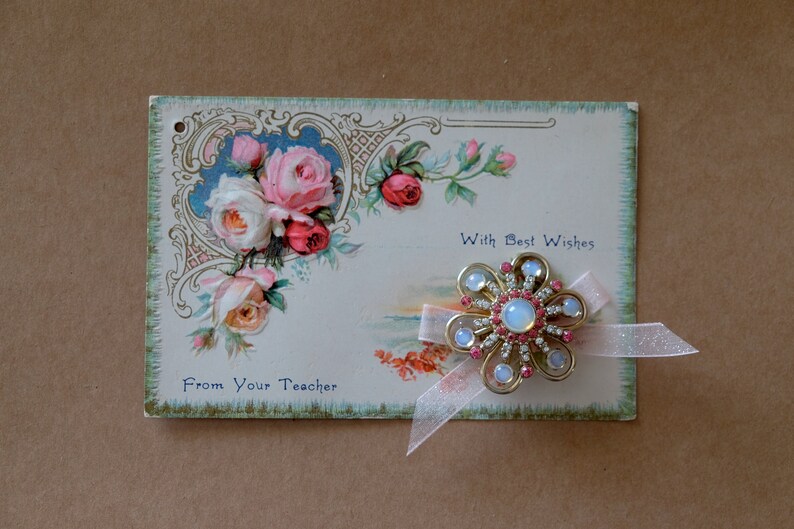 Old Postcard Pin and Postcard Set Antique Postcard Vintage Brooch Pin Cute Jewelry Fashion Jewelry