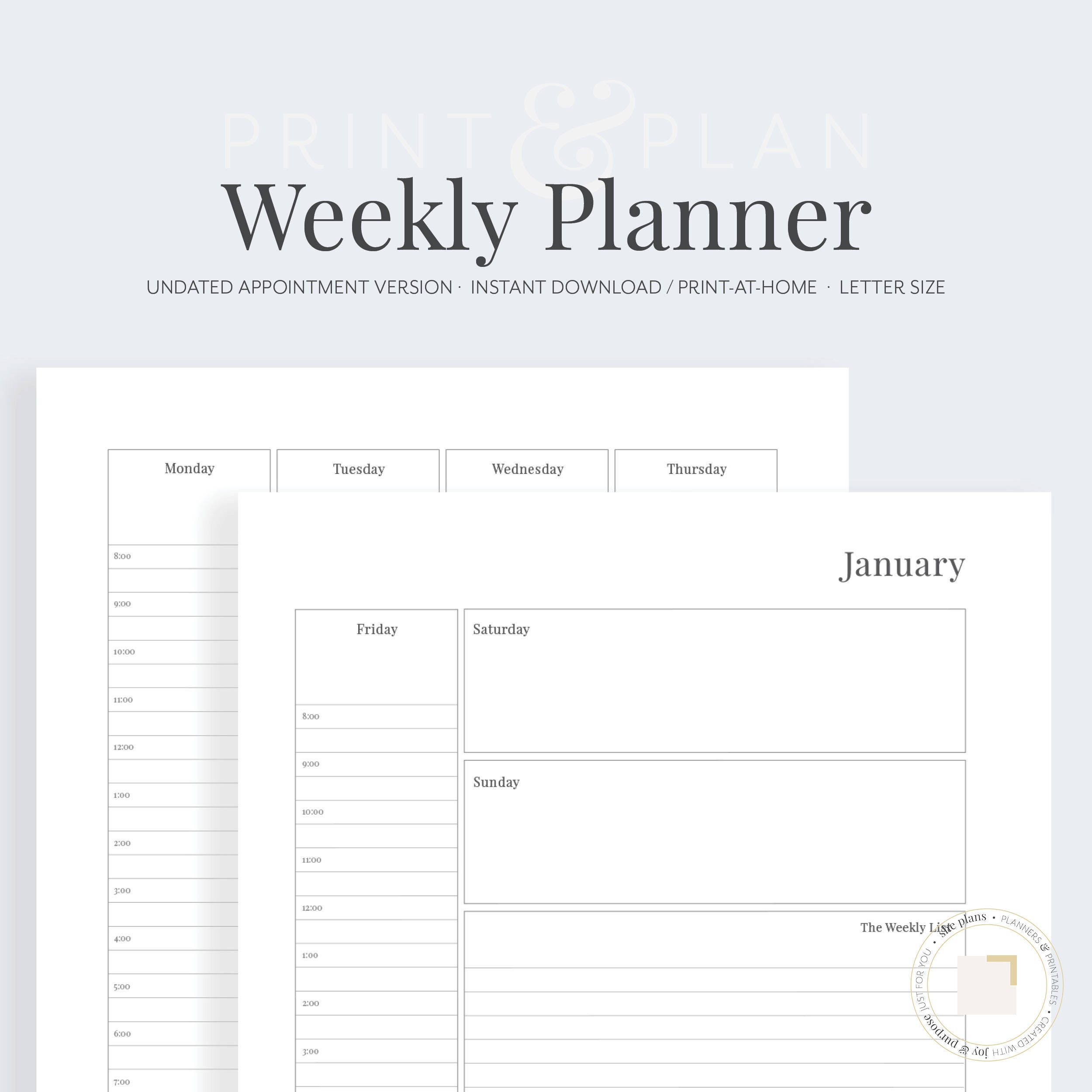 undated weekly planner printable weekly planner monthly etsy
