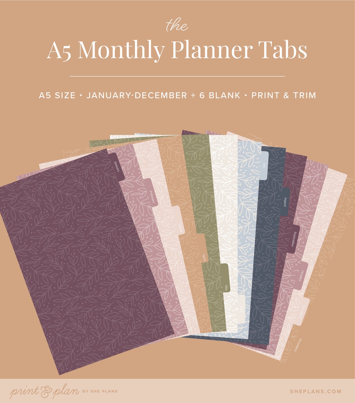 A5 monthly planner tabs for printable planner inserts print etsy