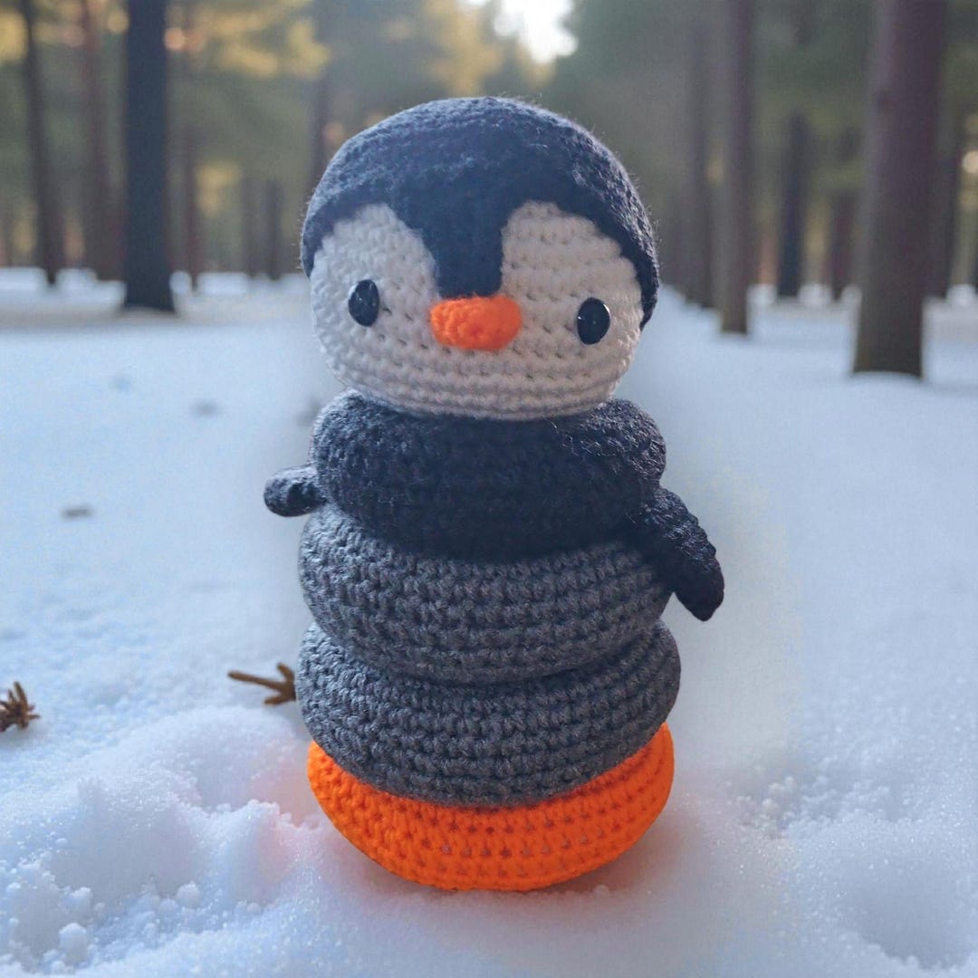 Stackable Crochet Penguin Ring Toy - Etsy