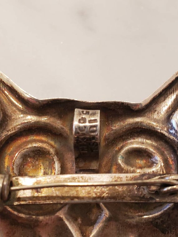 Vintage Sterling Silver lrg. Owl Brooch Pendant N… - image 5