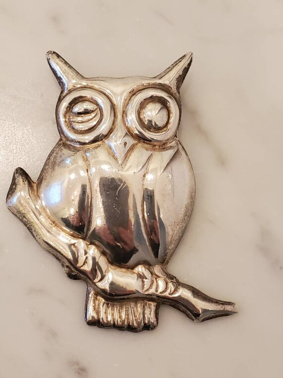 Vintage Sterling Silver lrg. Owl Brooch Pendant N… - image 6