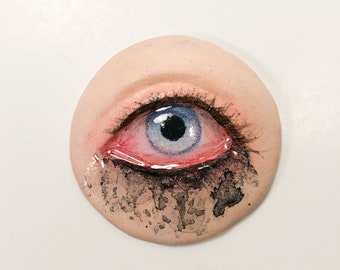 Ugly Crying Eye Pin: Hand-Painted Weird Jewelry, Bolo Tie Option