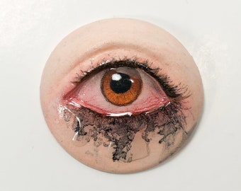 Ugly Crying Eye Pin: Runny Mascara Badge, Weird Jewelry - Bolo Tie Option