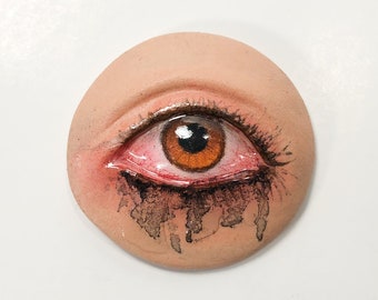 Ugly Crying Eye Pin: Runny Mascara Badge, Weird Jewelry