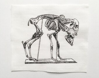 Two Headed Cow Skeleton - Black and White Freak Sew On Patch