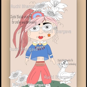 Pretty Women DS#3- Digital stamps,digi stamps, Cardmaking, PaperCrafting,Black and white line art,Adult coloring page, free commercial use.