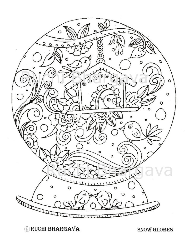 Snow Globes3 Coloring pagespdf format Etsy
