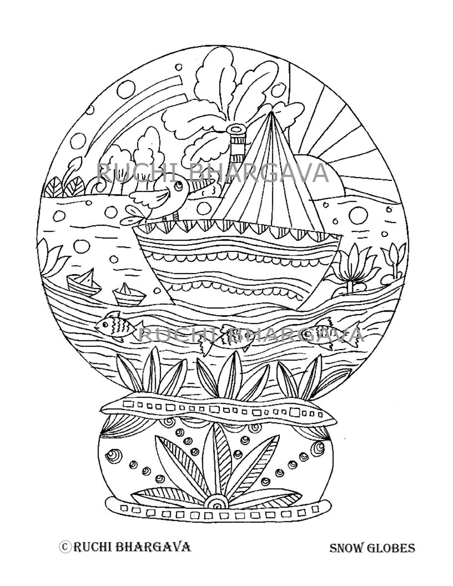 Snow Globescoloring Book PDF Etsy