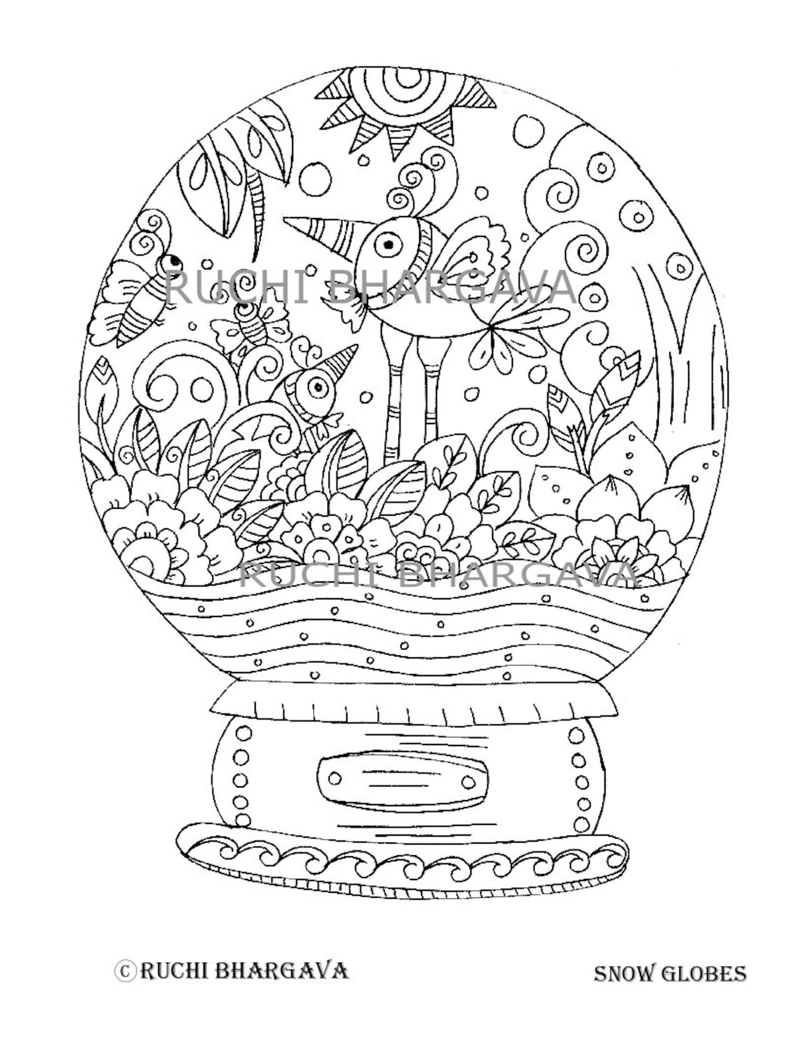Snow Globescoloring Book PDF Etsy