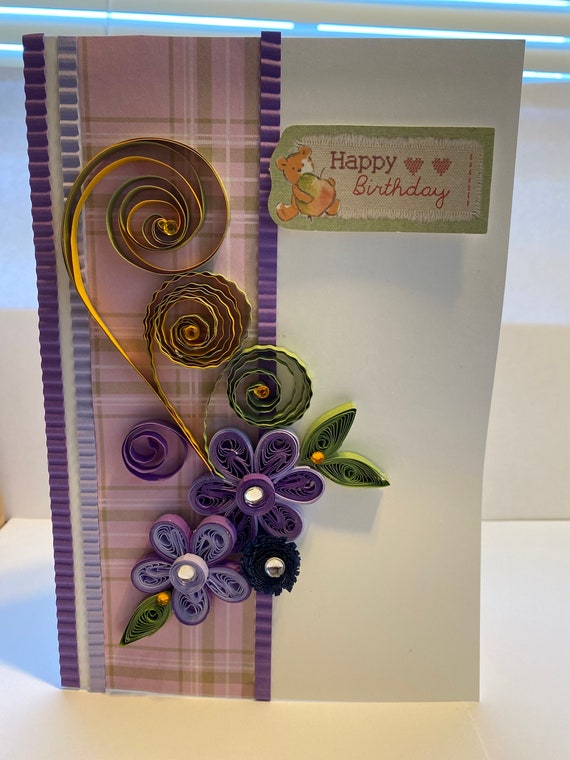 Paper Quilling Greeting Birthday Handmade Card Happy Gift Colorful unique  100%