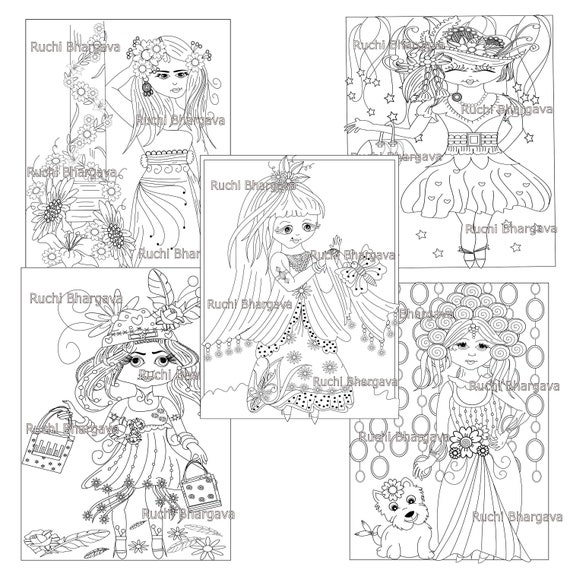 Download Mini Pack Of 5 Coloring Pages Pdf Format Line Art Adult Etsy