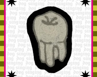 Human Tooth Patch: Chainstitch Embroidered Felt Applique (2.25" x 3.25")