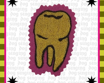 Gold Tooth Patch: Chainstitched on Pink Felt, Sew-On Embroidered Appliqué