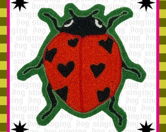 Ladybug with Heart Spots - Sew or Glue on Handmade Chainstitched Patch