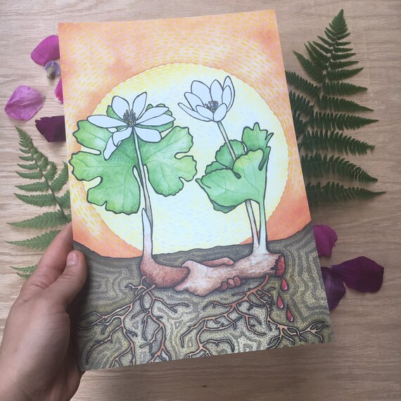 Witch Art Green Witch Herbalist Plant Witch Sanguinaria canadensis Plant Spirt 8x12 Print Bloodroot Witchy Art