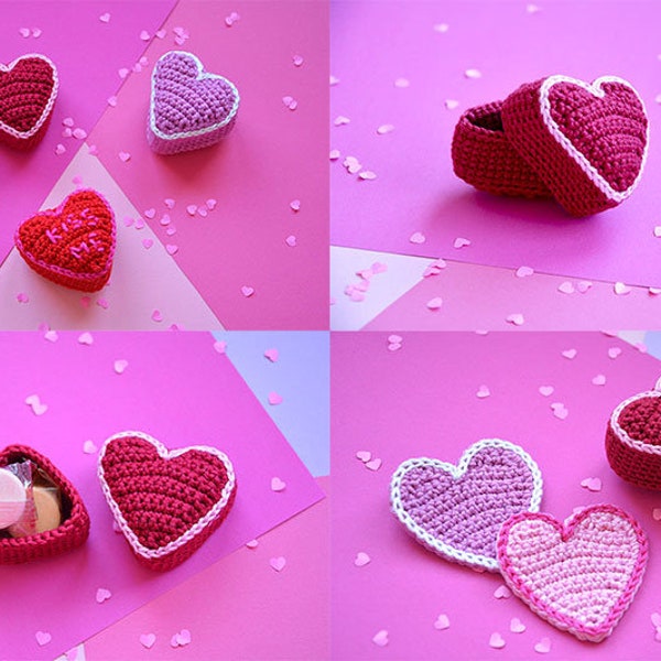 Patron au crochet boîte coeur et coeurs bonbon