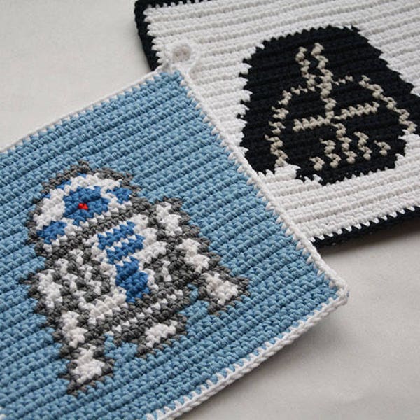 Crochet Pattern Set - R2D2 and Darth Vader Potholders - for beginners