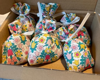 6  Lavender Bags Boxed ,Liberty Flower Show Sunrise Fabric ,Hampstead Meadow.