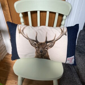 Harris Tweed Stag Cushion Cover: Handmade Herringbone Pillow