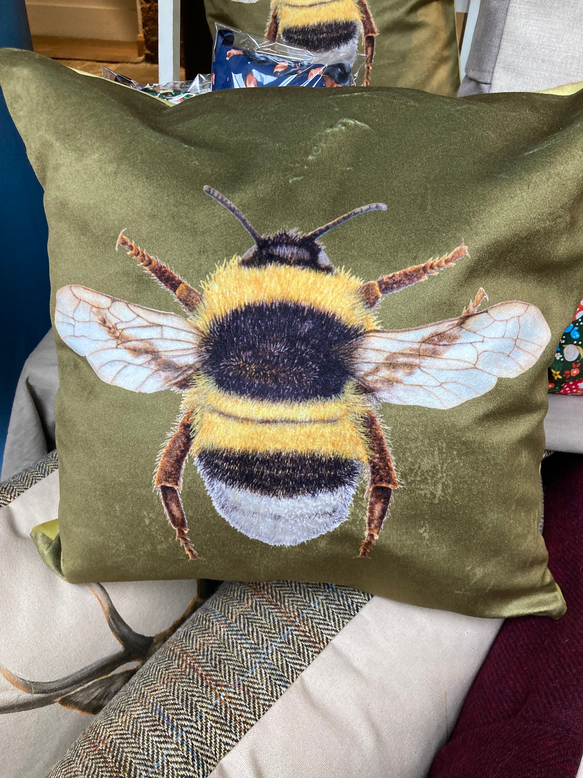 Bee Velvet Cushion Cover. Green Bee Cushion. Bee Cushion Bees Etsy