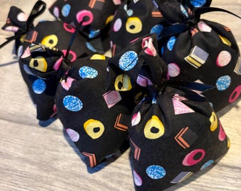 6 Lavender Bags using Liquorice Theme Fabric .  Boxed