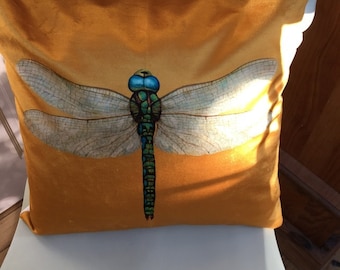 Handmade Yellow Velvet Dragonfly Cushion: Countryside Decor