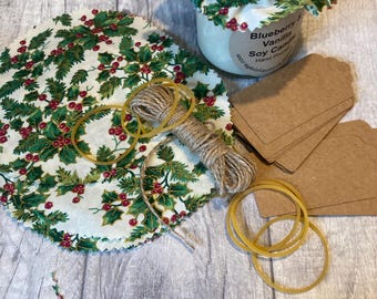 Jam Jar Covers  x 12. Christmas Fabric