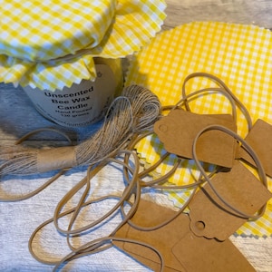 Jam Jar Covers  x 12 .Yellow Check Fabric
