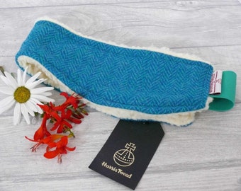 Harris Tweed Headband: Teal Herringbone Wool Head Warmer