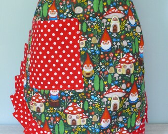 Gnome Theme Half Apron: Red Polka Dot Vintage Style Cotton Apron