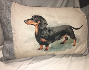 Handmade Craft Cushion.Harris Tweed Sausage Dog Cushion, Dachshund  cushion