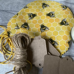 Jam Jar Covers  x 12 .Bee Fabric Theme
