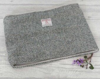 Harris Tweed Snood, Black white  Herringbone Snood, Grey  Fleece Lined.
