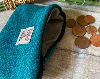 Harris Tweed Coin Purse.Teal Herringbone.