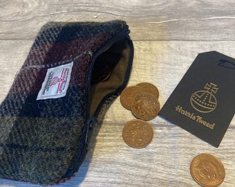 Harris Tweed Coin Purse.  Dark Blue Checked Tweed