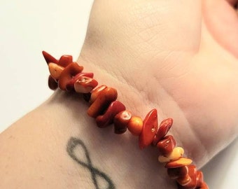 Red dyed bamboo coral chip bracelet