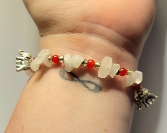 Rose Quartz stone chip bracelet with elephant charms