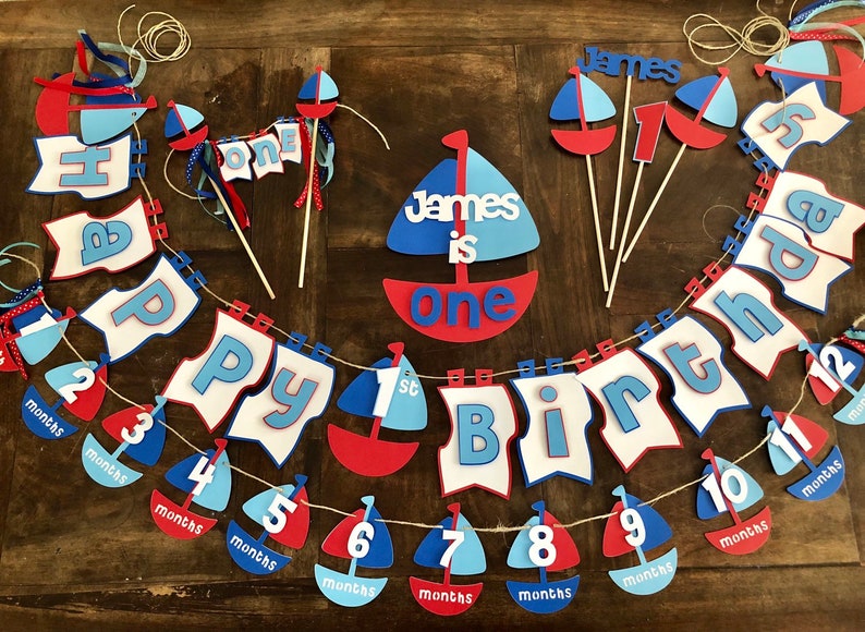 Sailboat Theme Banner Sailboat Banner First Birthday Sailboat Party Banner Sailing Party Boy Birthday Sailboat Birtdhay Party