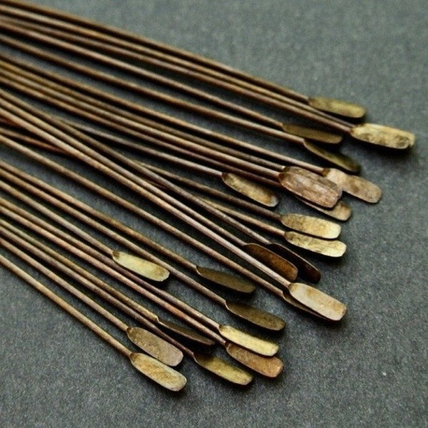 Paddle-end antique brass 2 inch headpins Patina Queen (20)  - antique brass, brass headpins, fancy brass head pins, vintage style, uk beads