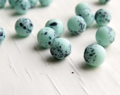 Robin's Eggs - 6mm matte aqua with navy speckles round druk beads (30), pale aqua round beads, czech glass beads