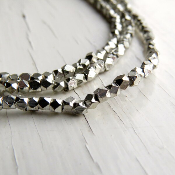 Silver-plated brass faceted beads - cornerless cubes (50) 2/2.5 x 2/2.5mm, silver beads, spacer beads, faceted beads